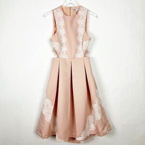 NWT English Factory Cut Out Midi Dress Women's Size M Peachy Pink Lace Trim